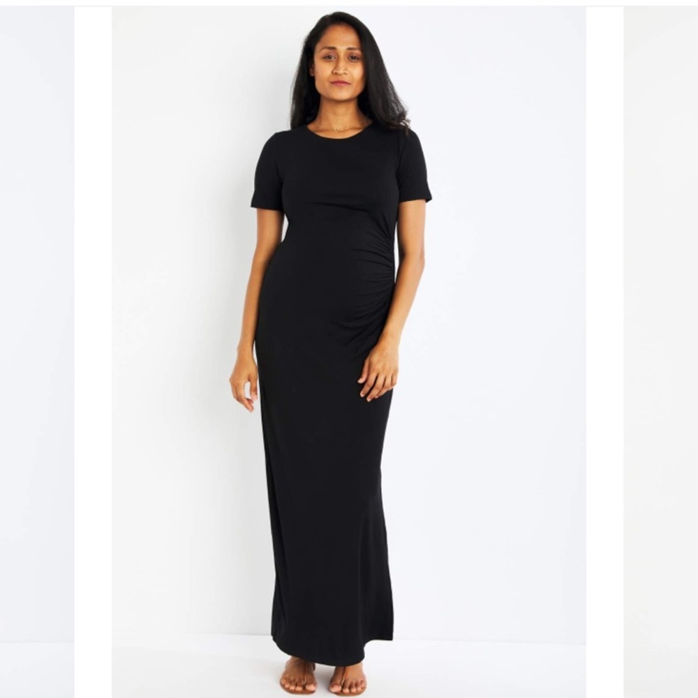 Lined side slit maxi maternity dress
